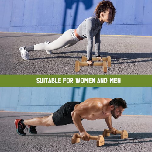 AnExer 40CM Push Up Bars Stands with Non-Slip Base, 2 PCS Wooden Parallettes Handle Stands Grip for Men Strength Training, Planks Calisthenics