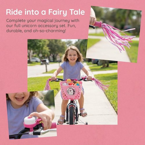 Kids Bike Basket Gift Set, Bike Basket Front Mount with Streamers & Bell, Universal Bike Accessories for Kids – Fits Most Scooters & Bicycles, Pink