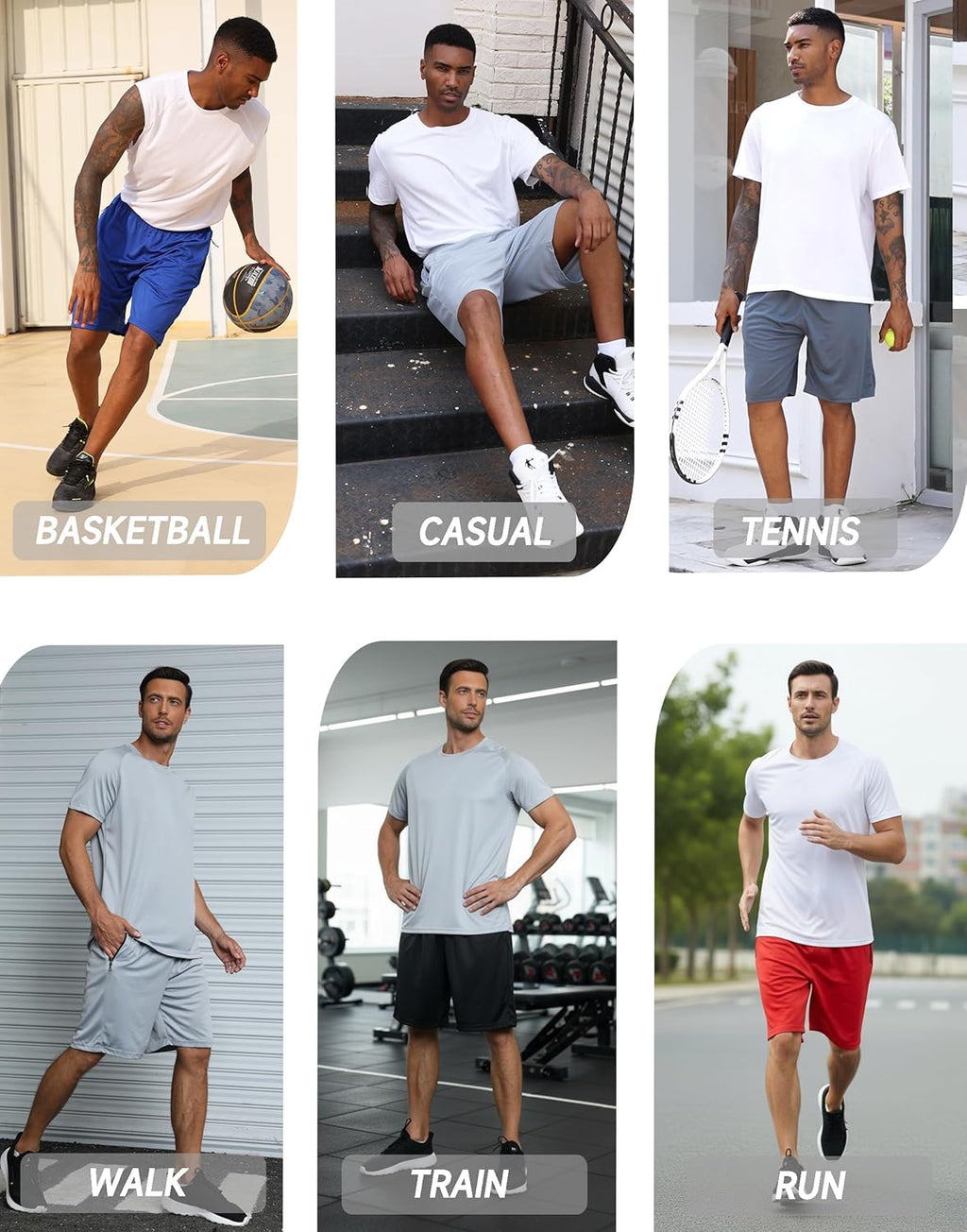 RPOVIG Men's Athletic Mesh Workout Shorts Set - 5 Pack with Zippered Pockets for Gym & Basketball