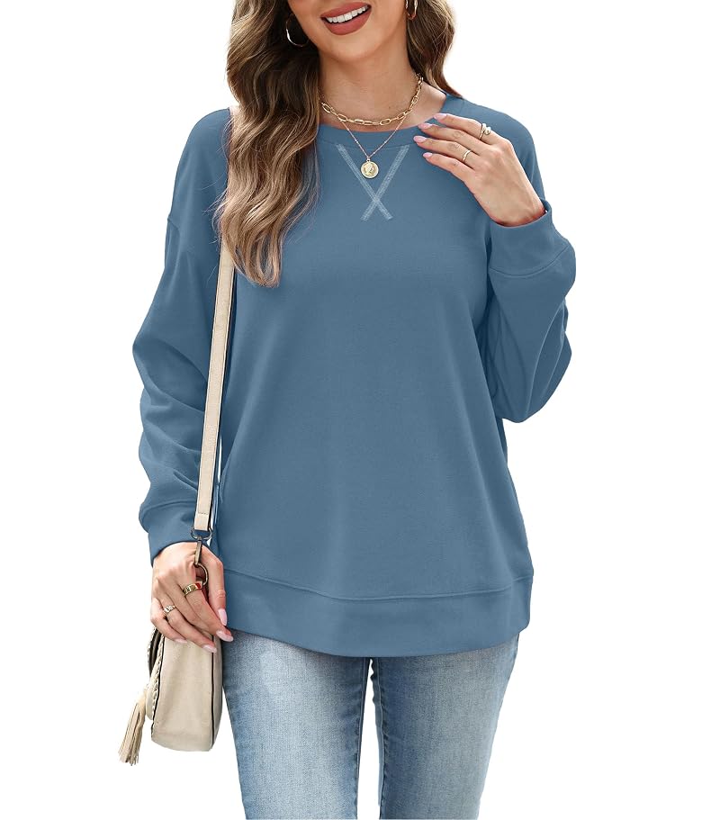Dusty Blue Medium RUMIA Women's Crew Neck Sweatshirt - Long Sleeve Top