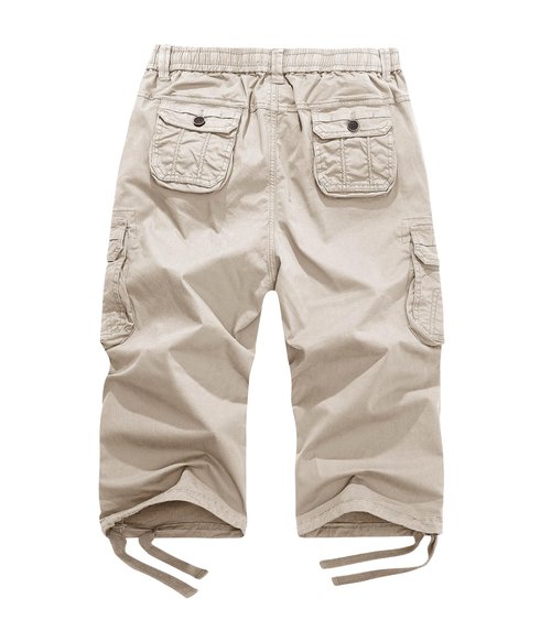 FOURSTEEDS Women's Mid Rise Cotton Capri Hiking Shorts Drawstring Multi Pocket Cargo Shorts Elastic Waist Cropped Cargo Pants Light Khaki L