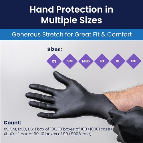 Adenna SHD935 Nitrile Exam Gloves - Medical Grade, Powder-Free, Black, Medium, Box of 100