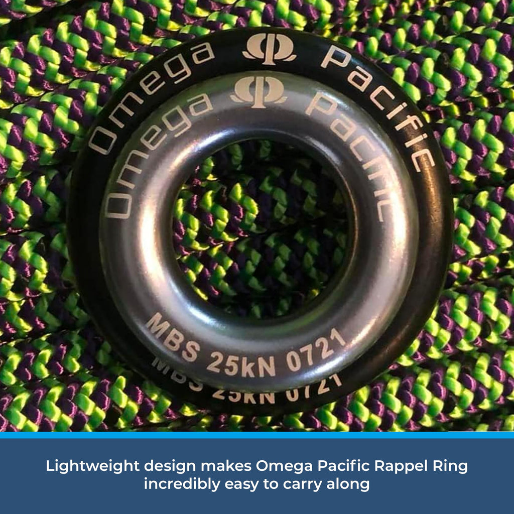 Omega Pacific Rappel Ring - Solid Seamless Aluminum Design, Outdoor Adventure Gear, 25kN Breaking Strength, Black, Large
