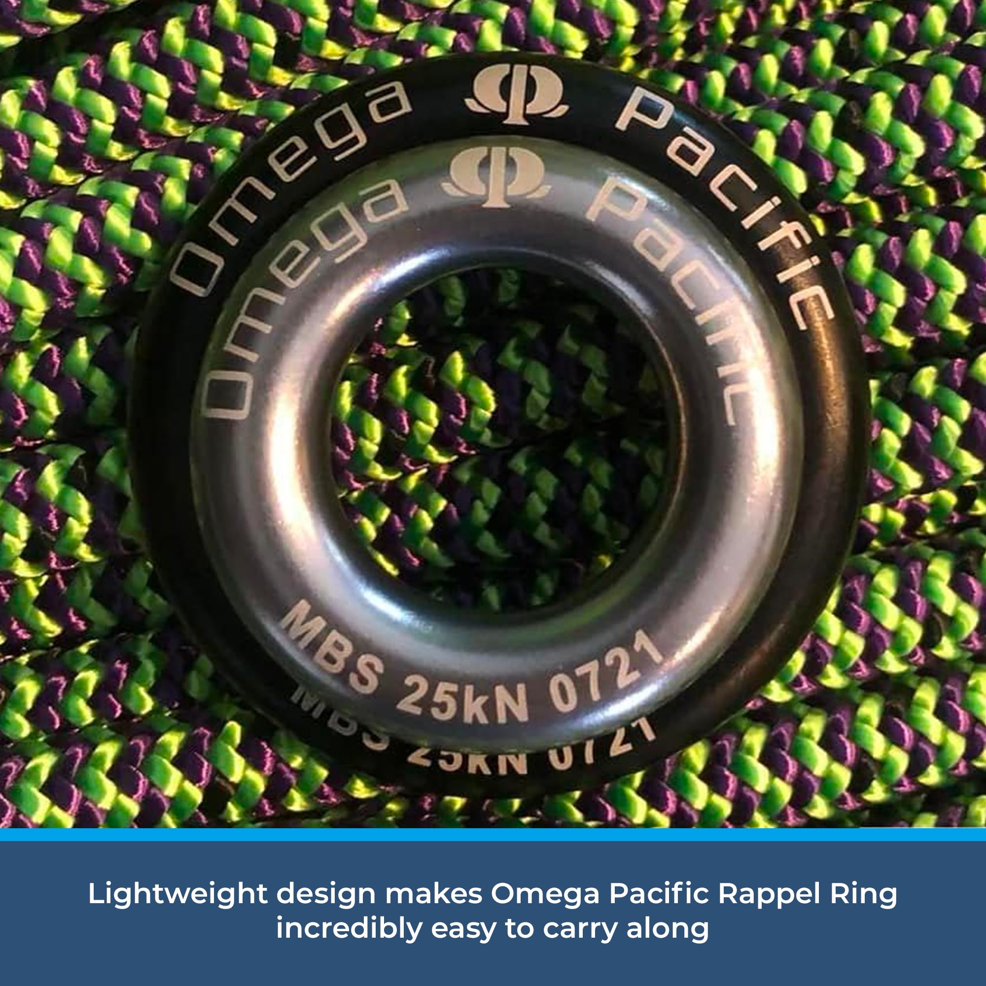 Omega Pacific Rappel Ring - Solid Seamless Aluminum Design, Outdoor Adventure Gear, 25kN Breaking Strength, Black, Large