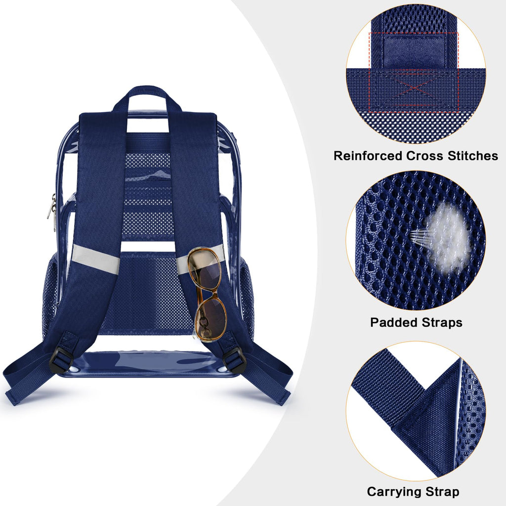 PAMANO Clear Backpack, Heavy Duty Transparent Backpack with Reinforced Bottom See Through for College, Travel, Workplace Security, Navy