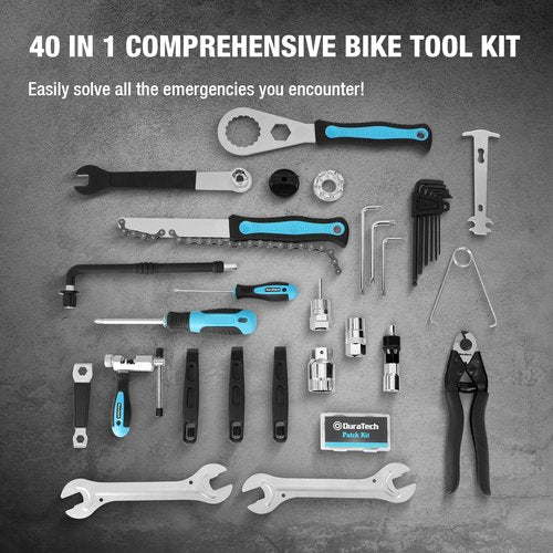 DURATECH 40 Pieces Bike Repair Kit, Complete Bicycle Tool Kit with Storage Case, Bike Tools for Mountain & Road Bikes – Chain, Tire, Brake, and Pedal Maintenance Set, Great Gift for Men, Women