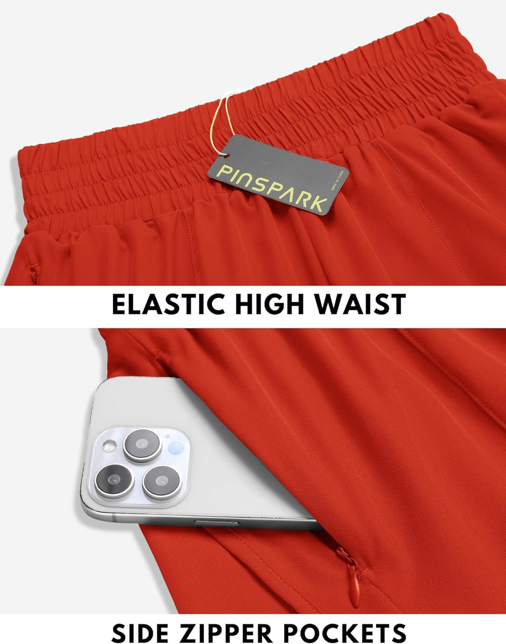 PINSPARK Women's 3'' High Waisted Running Shorts - Quick Dry Mesh Liner & 2 Zip Pockets