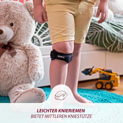 KARM Kids Knee Brace Strap - Osgood Schlatter Support for Youth | Adjustable Patellar Tendon Band in Black