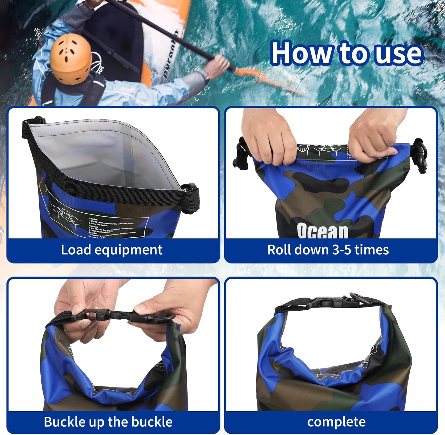 Skiennix Waterproof Dry Bag - 20L Lightweight Storage Backpack with Phone Case for Travel & Outdoor Activities - Blue