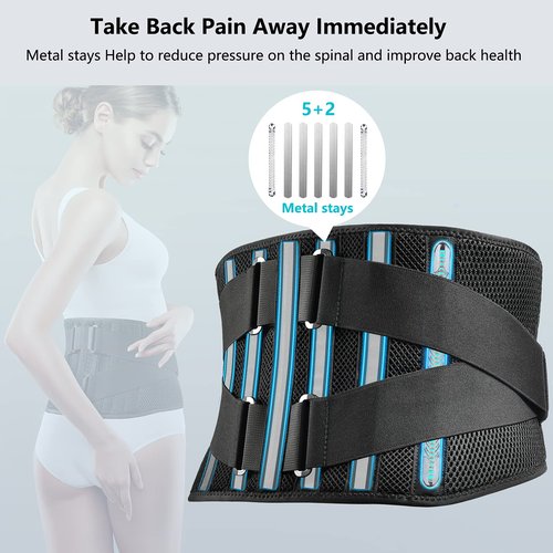 FREETOO Air Mesh Back Brace for Men Women Lower Back Pain Relief with 7 Stays, Anti-skid, Adjustable Lumbar Support Belt for Work for Sciatica Scoliosis (M(waist:36''-44''), Black)