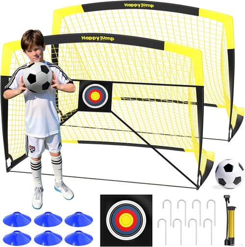 Happy Jump Portable Soccer Goal - 7x5 FT & 5x3.6 FT | Durable Design for Youth Ages 6-14, Easy Setup