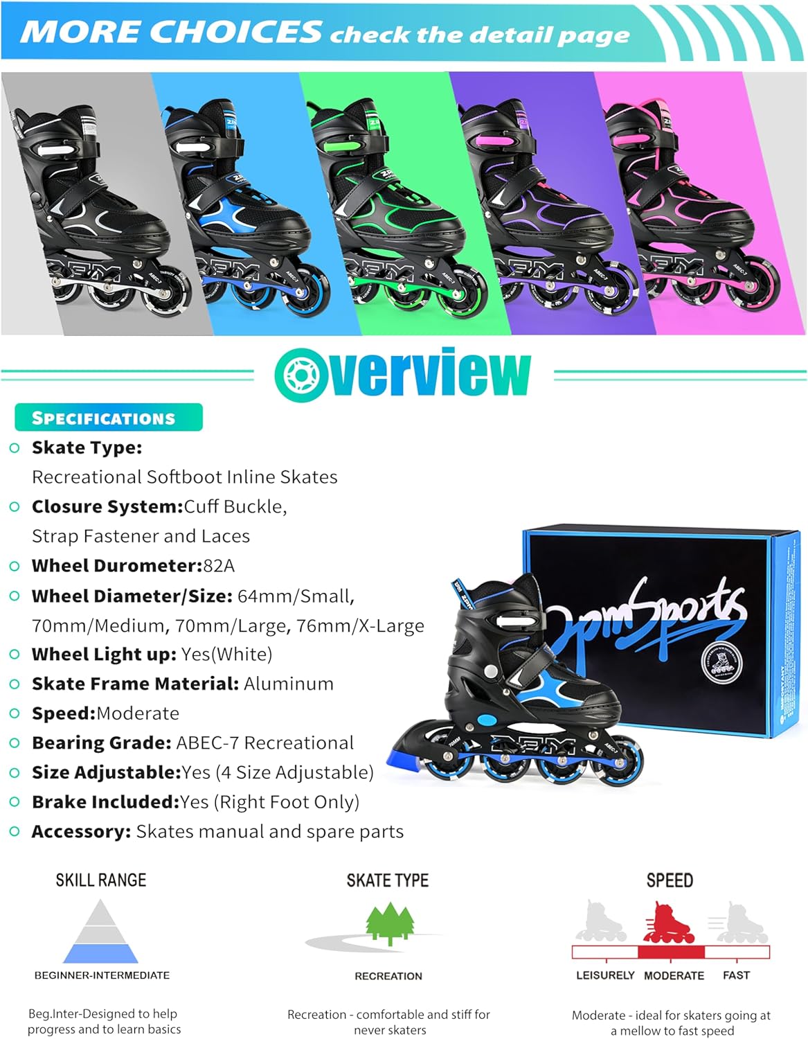 2PM SPORTS Inline Skates for Kids - Adjustable Light-Up Roller Skates for Ages 5-12 | Fun & Safe