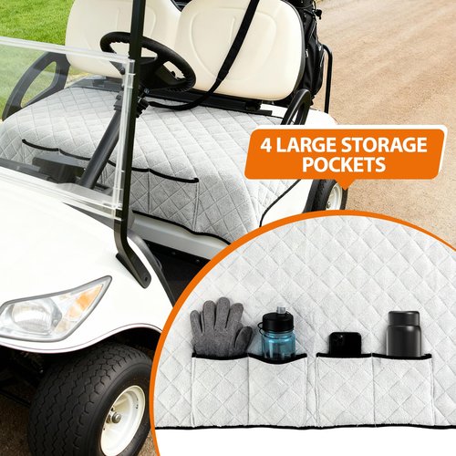 Gilprop Golf Cart Seat Cover, Universal 2 Seat Golf Cart Towel Blanket with 4 Front Pockets and Non-Slip Backing, Soft Protector for Outdoor Carts, 50.5 x 32 Inch