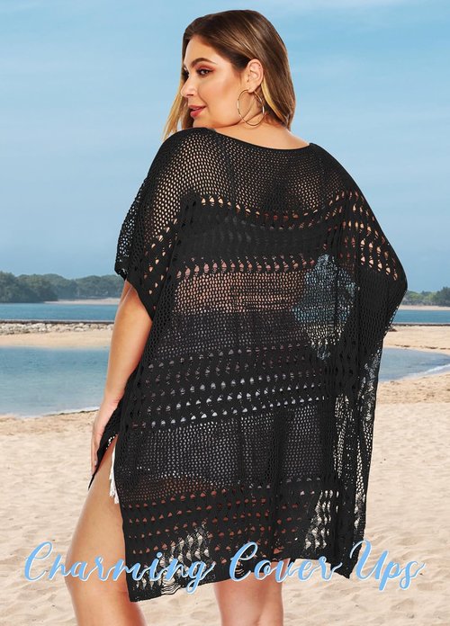 Chalier Women's Crochet Swimsuit Cover-Up - Plus Size Hollow Out Bikini Dress for Beach Wear