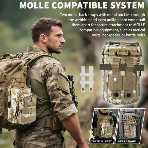 DEFUNX Insulated Half Gallon Water Bottle - 64 oz Tactical Stainless Steel Jug with MOLLE Pouch | Desert Digital Camo