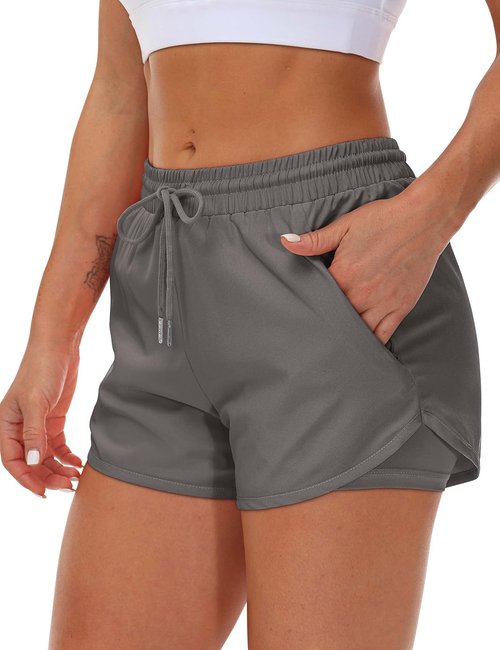 Mancreda Women's Running Shorts - Elastic Workout Shorts with 3 Zipper Pockets | Athletic Gym & Yoga