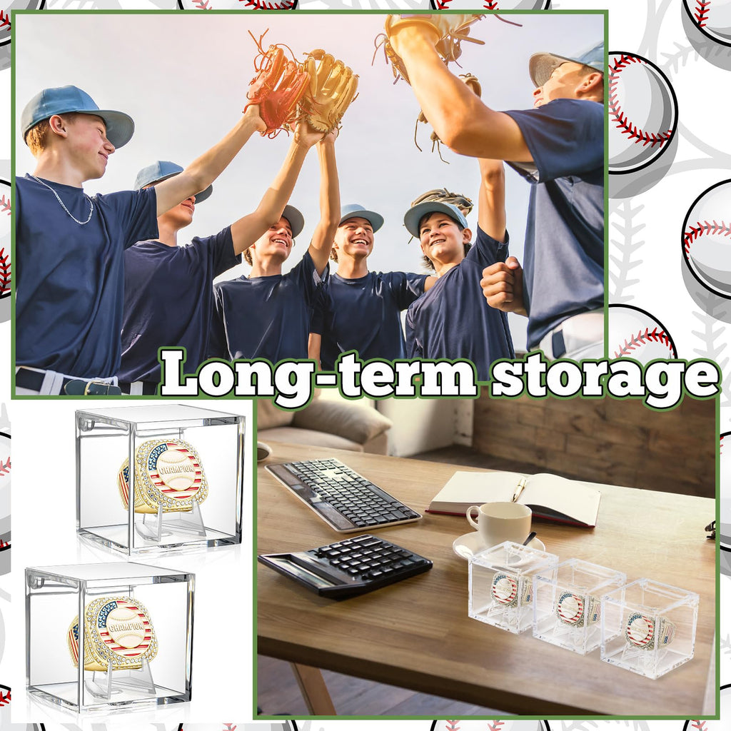 Landical 6 Set Baseball Championship Ring with Display Case and Stand Holder Championship Ring Case Acrylic Display Box and Holder Champion Trophy Rings for League Winner (Baseball,Gold)