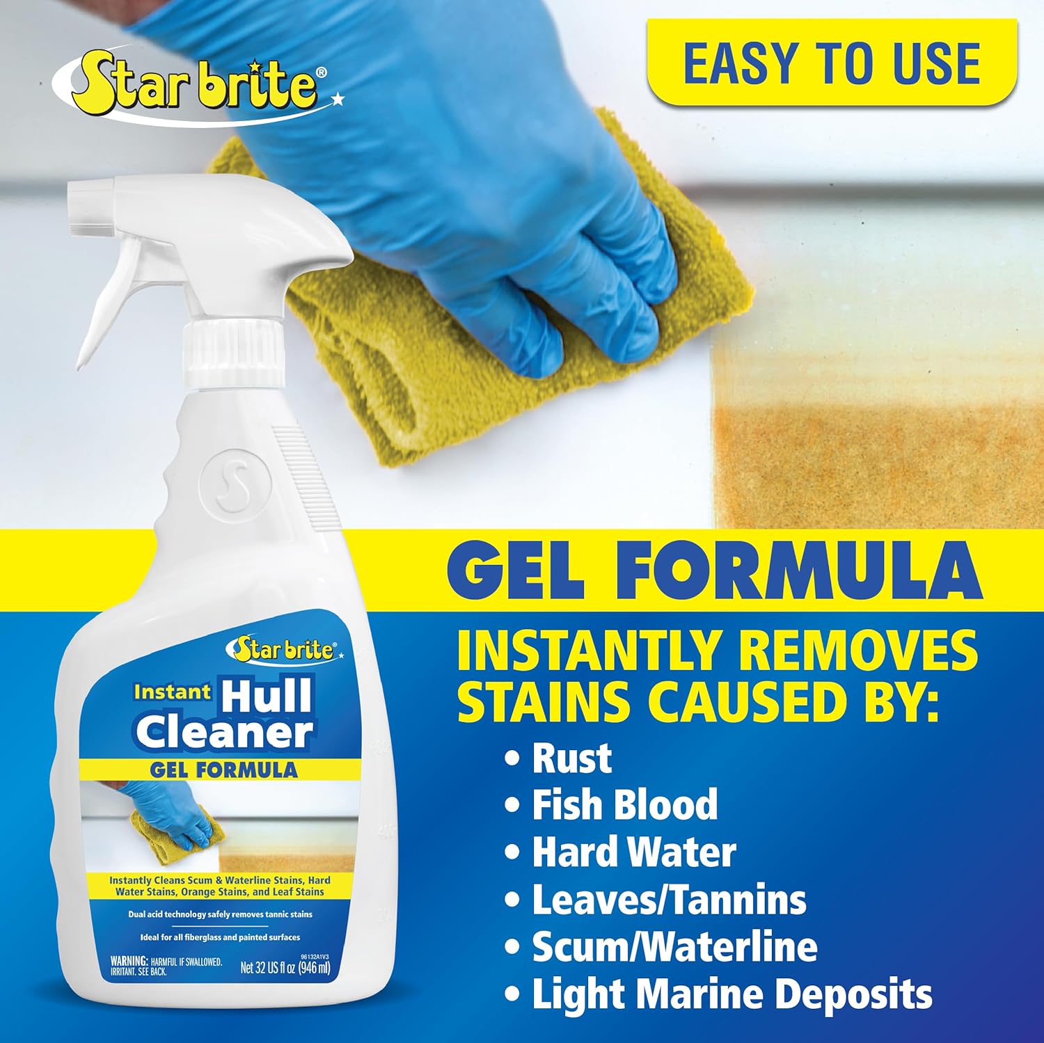 STAR BRITE Instant Hull Cleaner - 32 Oz Gel Spray for Effortless Stain Removal on Boats & Surfaces