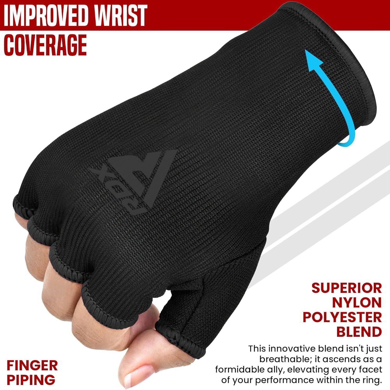 RDX Boxing Hand Wraps - Half Finger Elasticated Inner Gloves for Men & Women | Fist Protection for MMA & Kickboxing