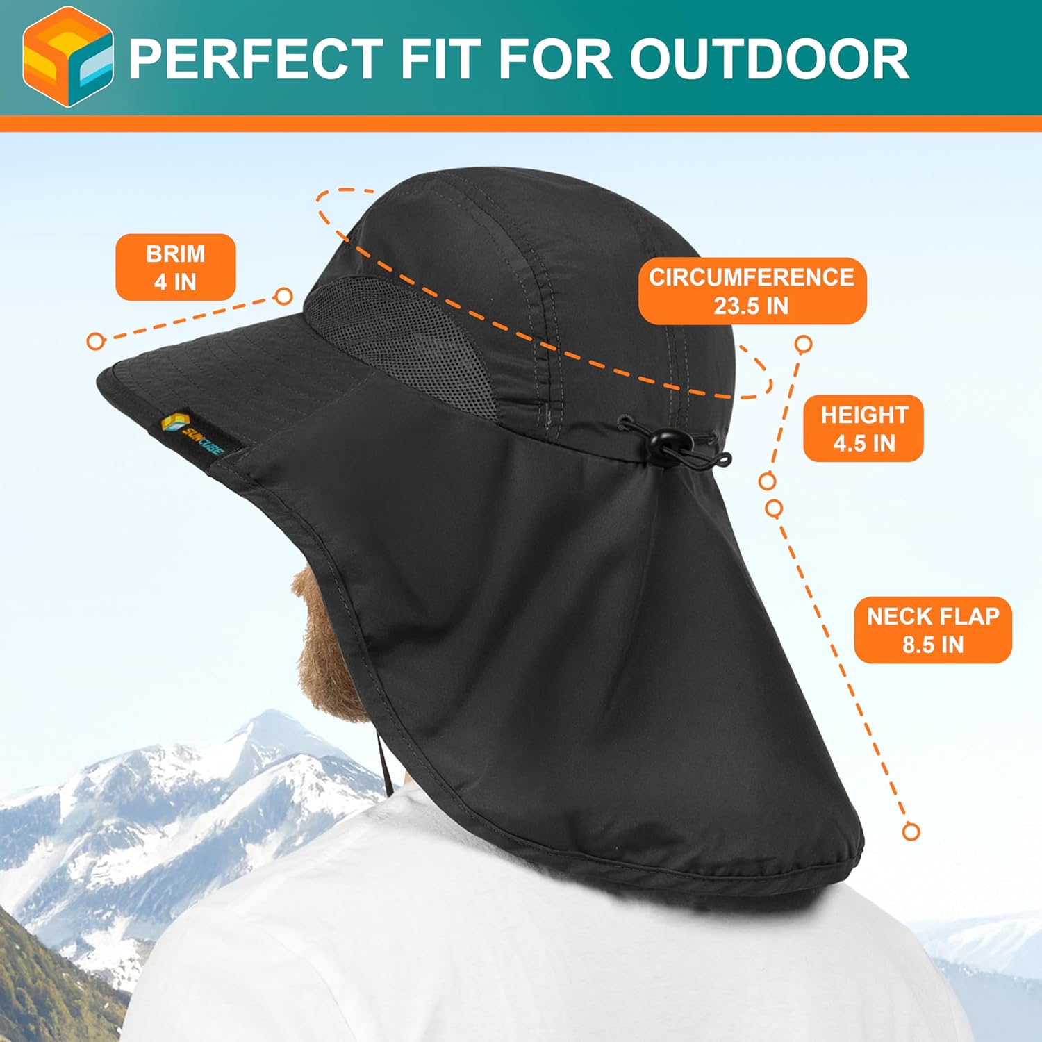 SUN CUBE Wide Brim Sun Hat - UPF 50+ Neck Flap for Ultimate Sun Protection | Ideal for Hiking & Fishing