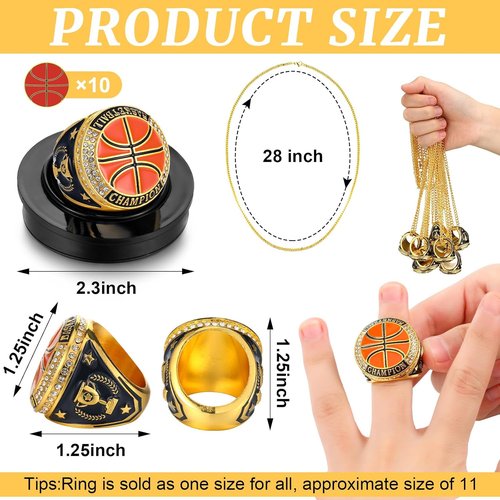 Highergo 10 Pcs Trophy Rings Set - Softball, Baseball, Basketball & More | Includes Display Stand
