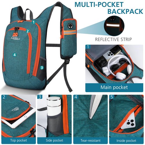 Esup 15L Small Hiking Backpack Foldable Lightweight Travel Day Pack Packable Camping Backpack for Women Men (Green)