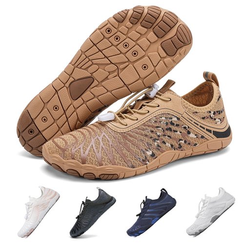 FUNWINK Hike Barefoot Shoes for Womens Men Wide Toe Water Shoes Flexible Lightweight Daily Wear Walking Shoes Unisex,Designed for Walking,Running&Swimming Tan