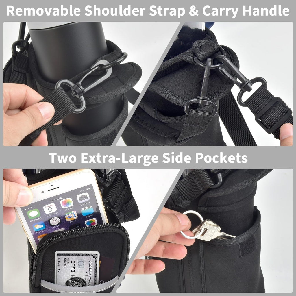 Steadtep Magnetic Gym Water Bottle Sleeve with 14 Strong N52 Magnets - for MagSafe iPhone & Large Flasks, Insulated Carrier for Ninja Blast Portable Blender, 32oz 40oz 50oz Bottles, Gym Bag with Phone