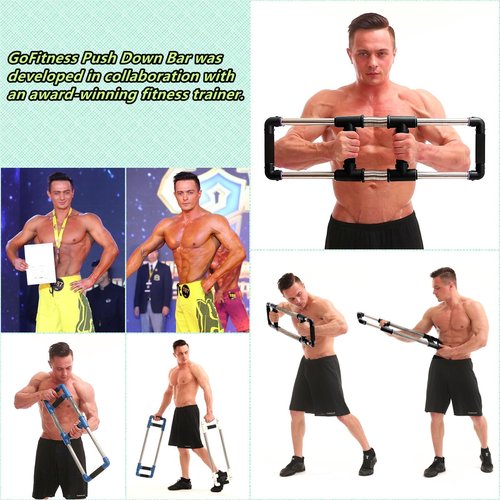GoFitness Push Down Bar Machine - Chest Expander at Home Workout Equipment for Chest, Arm, Shoulder, Abs and Back - Portable Upper Body Trainer for Home, Travel or Outdoors