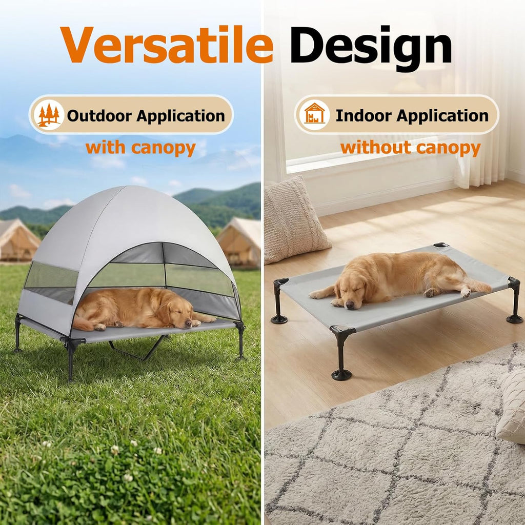 Skiennix Elevated Dog Bed - UV-Proof Canopy & Adjustable Feet - Portable Cooling Cot for Camping & Outdoor Use