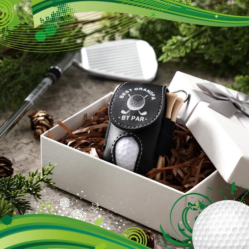 Realspring 8 Pcs Father's Day Golf Set Daddy Grandpa Golf Gifts, Ball Pouch Bag and 5 Pcs Wood Tees 2 Balls Christmas Birthday Gift for Men, Grandpa from Daughter Son(Best Grandpar by Par)