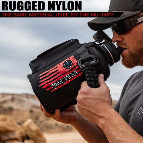 Battle Bottle Sleeve - 64 oz Water Bottle Sleeve Only - Fits Many 2L Steel Water Bottle Cover Rugged & Versatile Design with Storage for Phone, Wallet & Keys - Black Betsy Ross