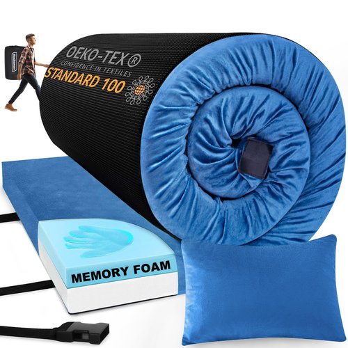 Aodisman Sleeping Pad,3-inch Thick Memory Foam Camping Mattress,Portable Roll-Up Mat for Car/Tent/Floor/Cot/Travel,Comfortable Pad for Guests Sleepover