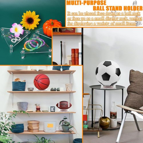 Ball Display Stand Holders, Transparent Triangle Ball Stand Holder, Acrylic Triangle Stand Display Rack, Trilateral Sports Ball Storage Rack, Soccer Holder for Football Volleyball