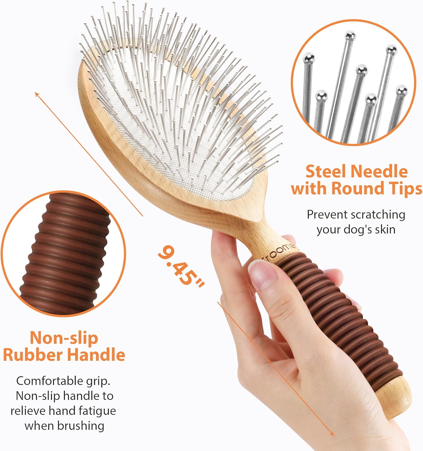 Skiennix Dog Brush - Extra Long Pin Grooming Brush for Long Haired Dogs | Beech Wood, Non-Slip Handle