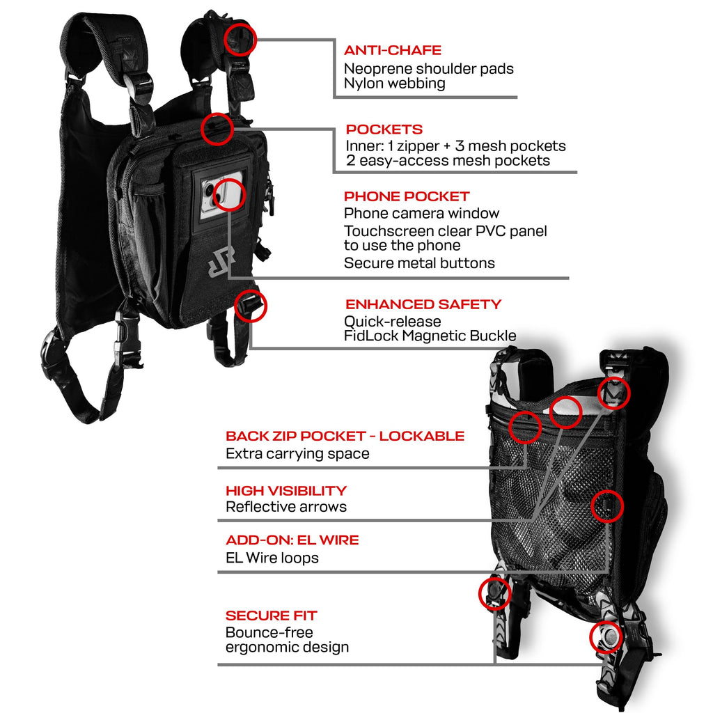 RaveRunner® Ski & Snowboard Chest Pack – Slim Chest Pack for Skiing and Snowboarding with 5 Secure Pockets | Ski Chest Pack & Snowboard Chest Pack for Men