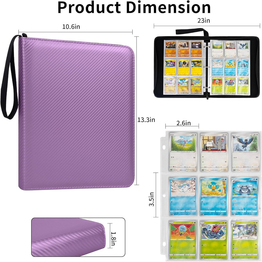 Trading Card Binder - 9 Pocket PU Zipper Album | Holds 900 Cards, Hard Cover Organizer for Pokémon, MTG & Sports Cards (Purple)