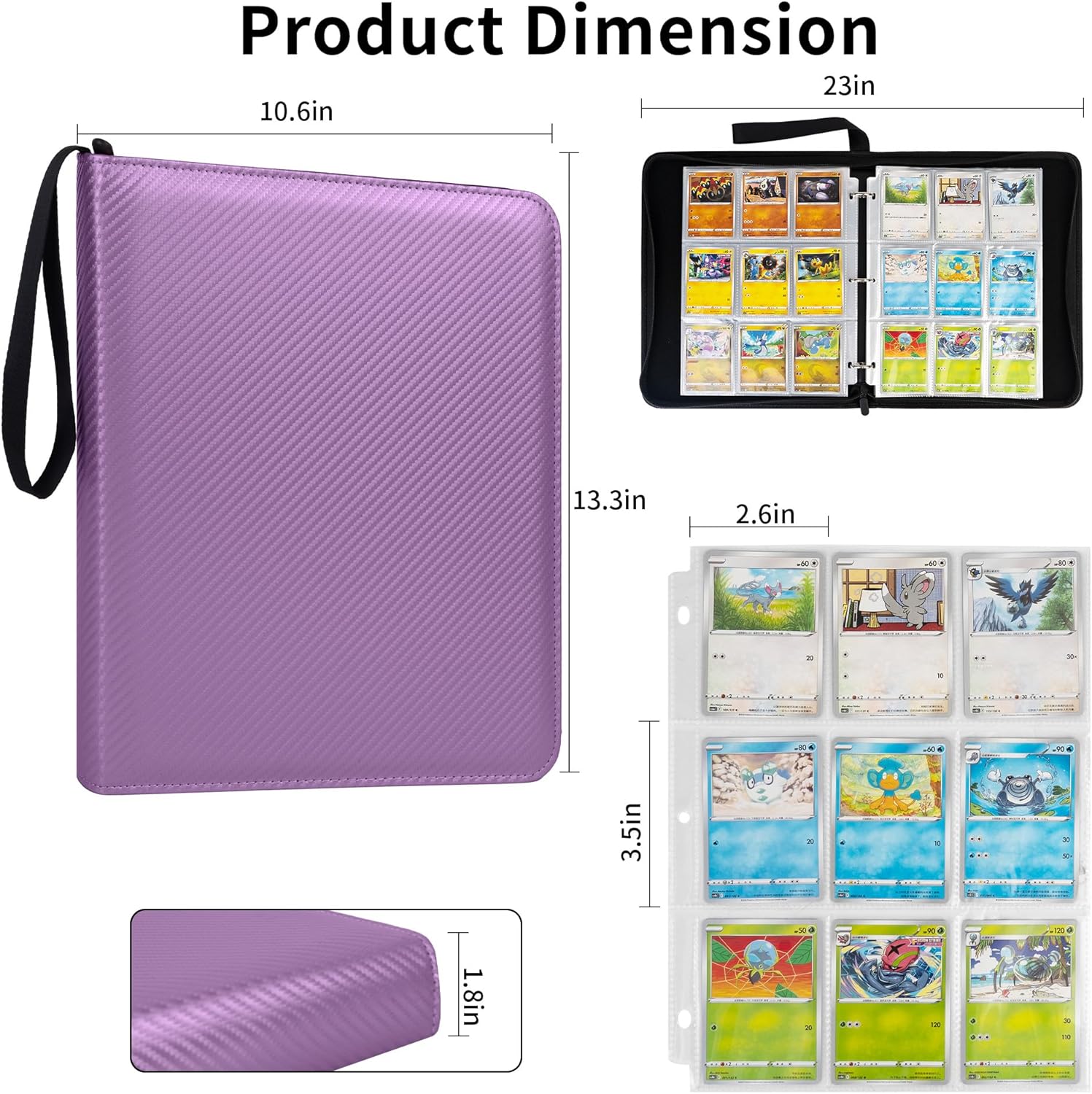 Trading Card Binder - 9 Pocket PU Zipper Album | Holds 900 Cards, Hard Cover Organizer for Pokémon, MTG & Sports Cards (Purple)