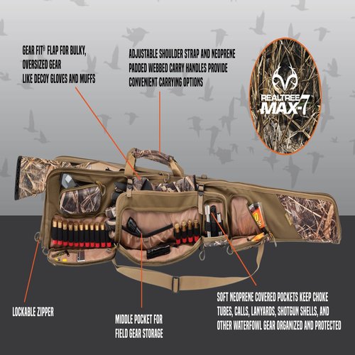 Allen Company Gear Fit Pursuit Waterfowl Shotgun Case - 52" Lockable Soft Gun Case with Adjustable Panel - Neoprene Pockets with Oversized Storage for Hunting Gearl - Realtree Max-7 Camo