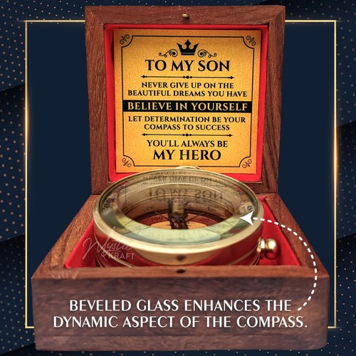 MYSTICKRAFT to My Son Engraved Pocket Compass | 2025 College Graduation Gifts for Him | Gift for Son | High School Graduation Compass | Promotion Gift