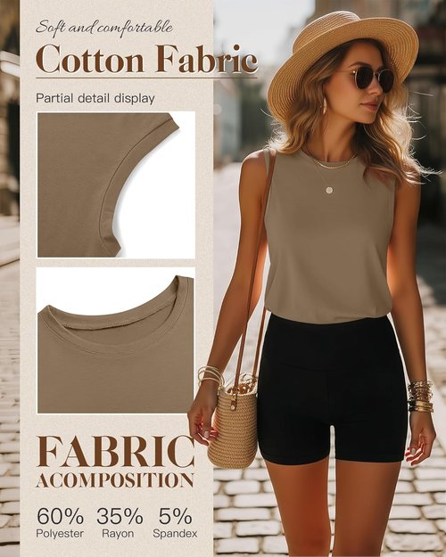 Ficerd Women's Sleeveless Tops - Casual Summer Tunic Tanks in Solid Colors | 4 Pack