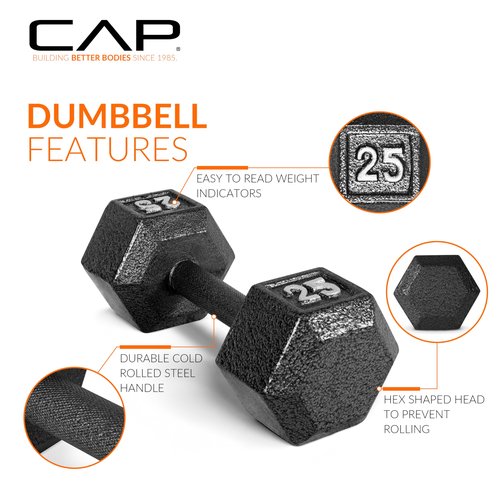 CAP Cast Iron Hex Dumbbell, Black, Pair, 3 lb