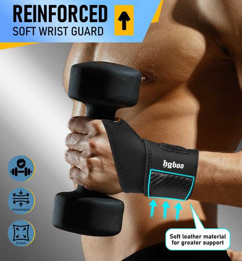HGBOO 2-Pack Weightlifting Wrist Wraps, Durable Thick Neoprene Wrist Brace Support for Powerlifting, Gym Workouts, Tennis | Pain Relief for Carpal Tunnel, Arthritis, Tendonitis - Adjustable (Black)