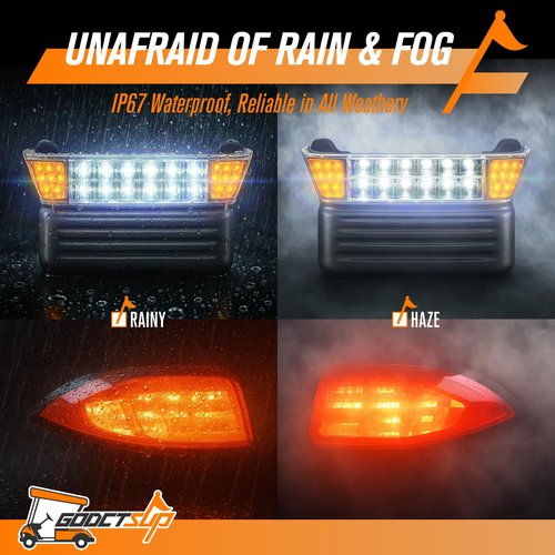GODCTSUP Golf Cart Headlight and Taillights Kit for Club Car Precedent 2004-Up Electric Models, 12V Club Car Light Kit- OEM# 102524801, 1025290-01, Includes Headlight, Taillights, Wiring Harness