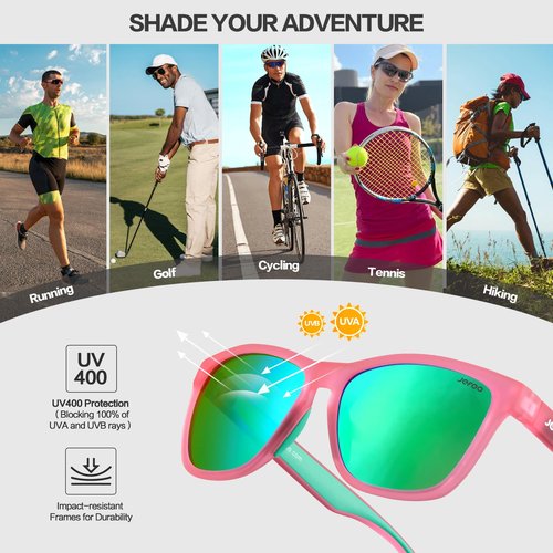 Jefoo Polarized Sports Sunglasses for Women Men Running Retro Trendy Sun Glasses UV400 Protection Tangle Free