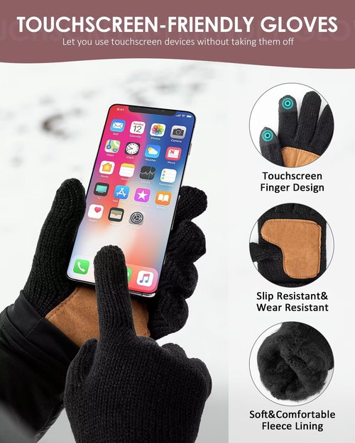 Womens Satin Lined Beanie Scarf Gloves Set, Silk Lined Winter Hats Long Knit Scarf Touchscreen Gloves, Fashionable Warm 3 in 1 Gift Set for Women Men(Pink)