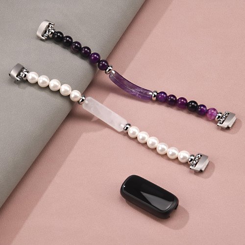 iLVANYA Natural Stone Beaded Bracelet Compatible for Fitbit Luxe, Handmade Elastic Bands Replacement Band for fitbit Luxe (White)