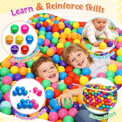 Hovenlay Ball Pit Balls - Phthalate & BPA Free Crush-Proof Plastic | 7 Bright Colors with Storage Bag