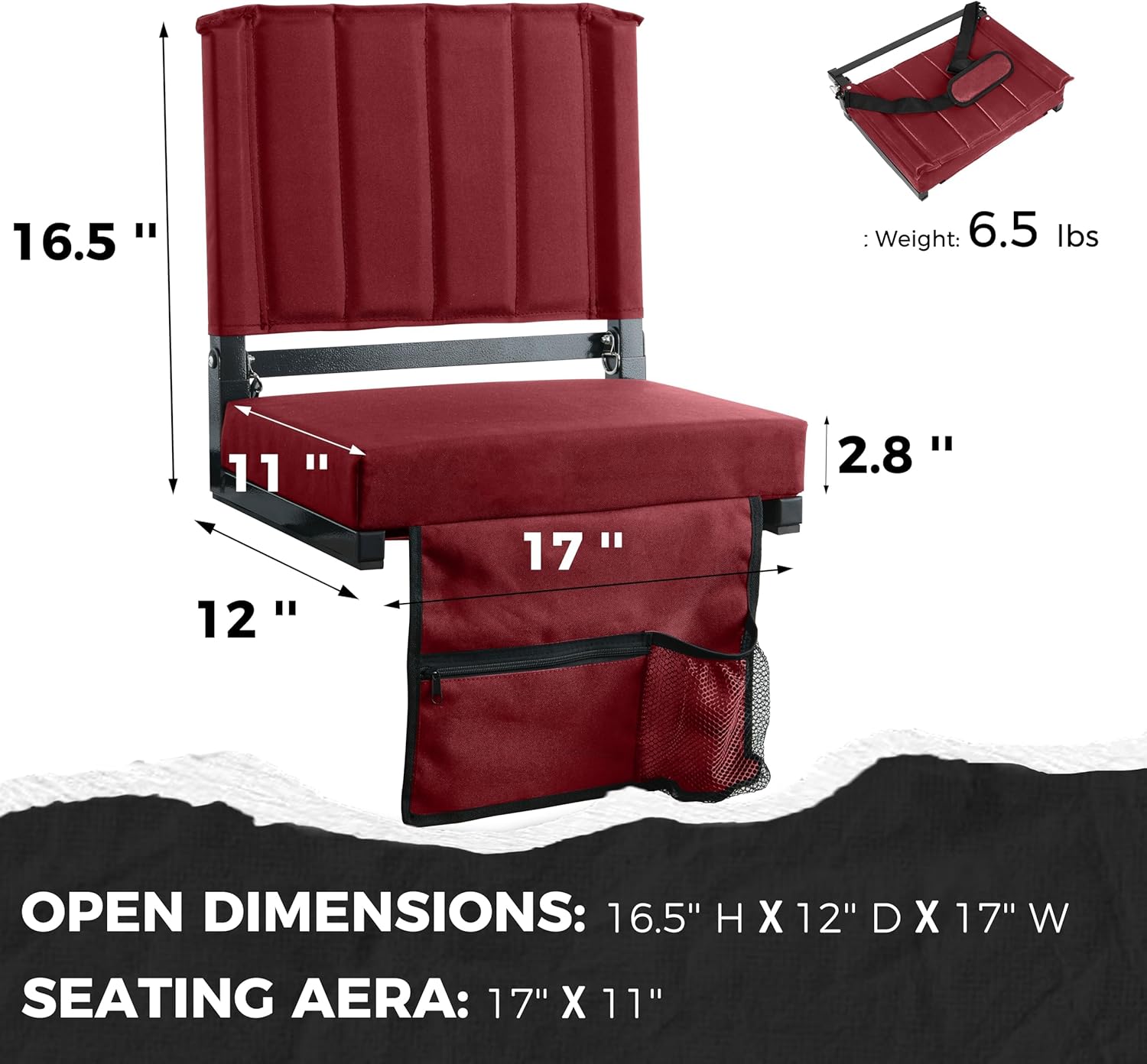 Sport Beats Stadium Seats - Comfortable Bleacher Chairs with Back Support & Cushion | Maroon, 2-Pack, 17" W x 12" D x 16.5" H