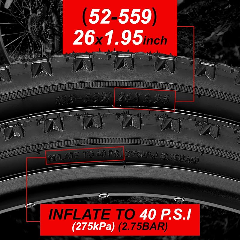 26x1.95 Inch Mountain Bike Tires & Tubes Set (2 Pack) Foldable, Schrader Valve